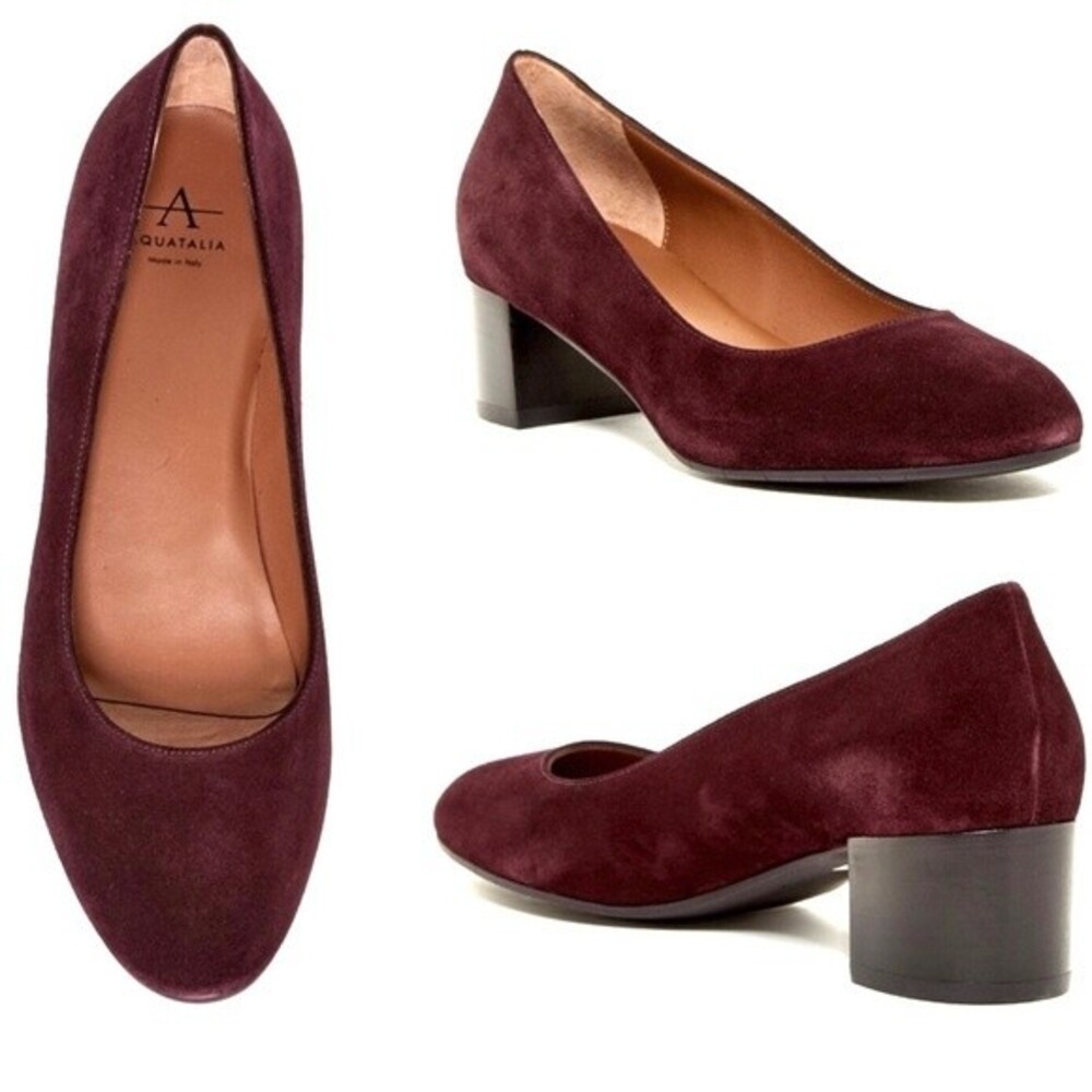 Aquatalia Vera Weatherproof Suede Block Heel Pump in Oxblood 8